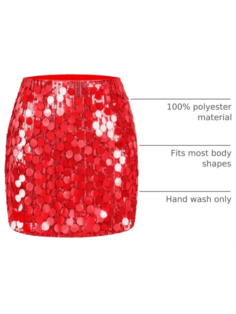 Women's Large Sequin Sparkle High Waist Bodycon Stretchy Red Mini Skirt